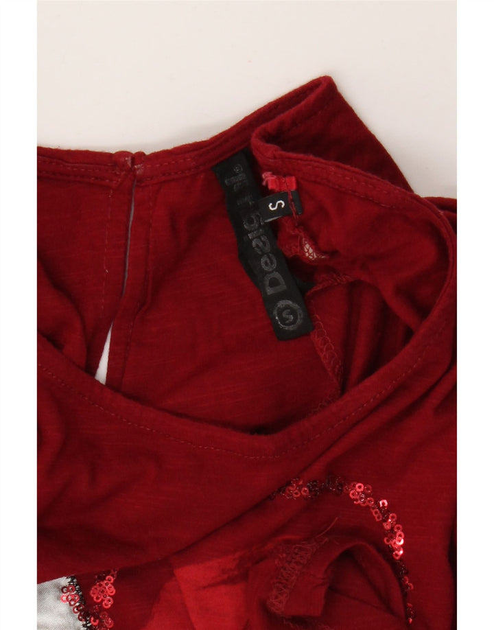 Desigual ženski preveliki grafički prsluk Top UK 10 Small Red