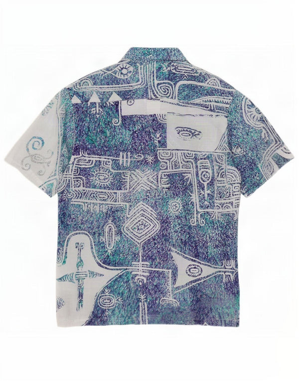 Tahiti Art Maohi muška havajska majica kratkih rukava velike plave geometrije