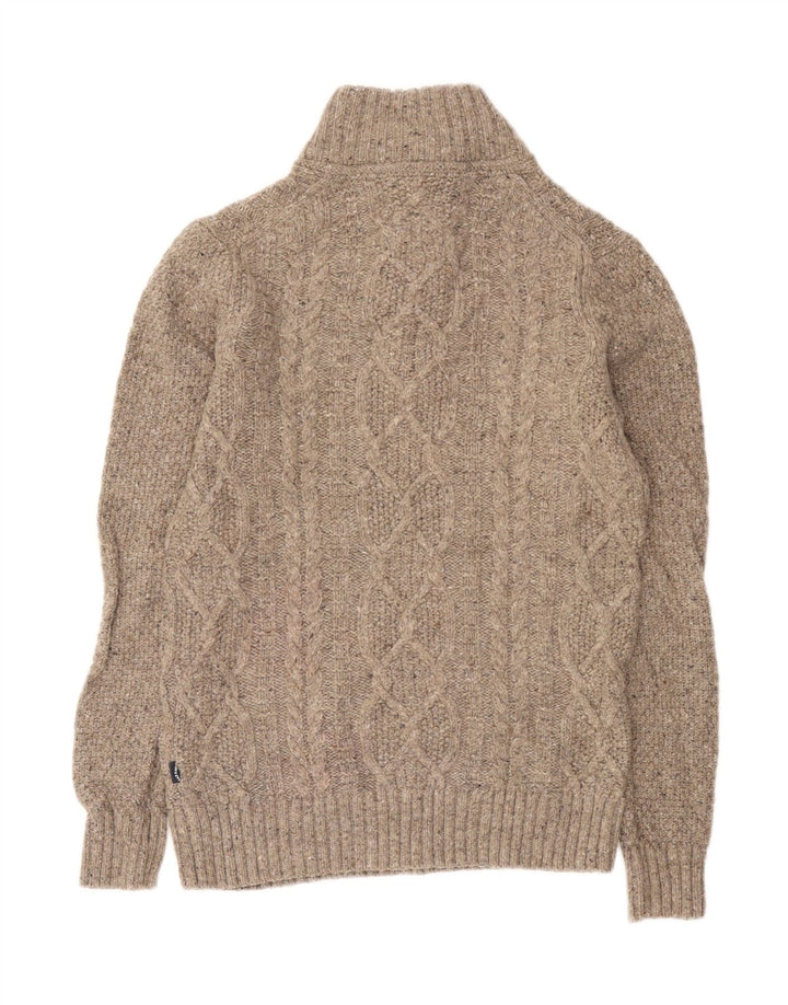 Fat Face Muški džemper s dugmadima i izrezom Mali bež vuneni pulover