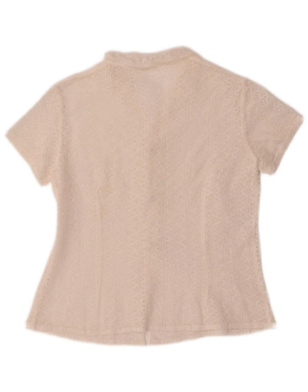 Vintage ženska bluza heklana košulja kratkih rukava UK 10 Mala bijela