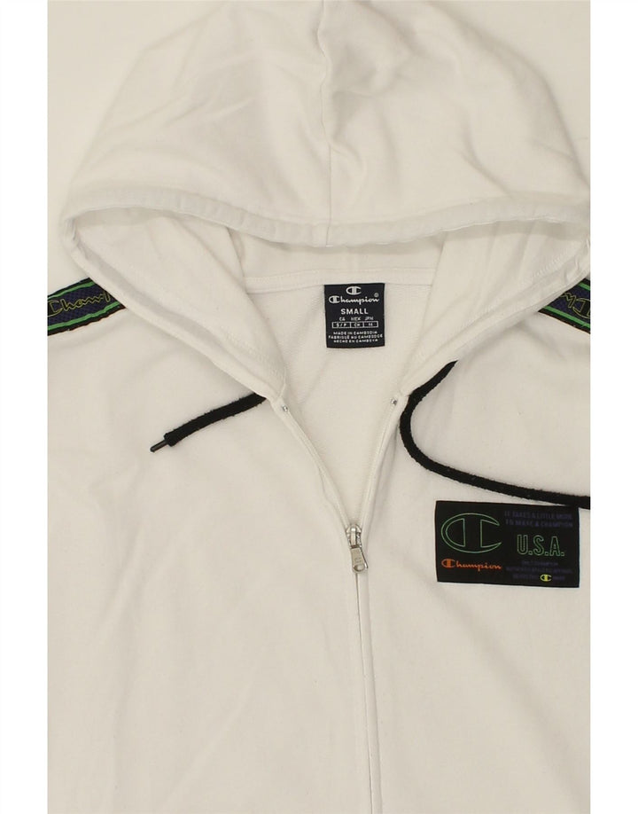 CHAMPION Mens Graphic Zip Hoodie Sweater Small White Vintage Champion and Second-Hand Champion from Messina Hembry 
