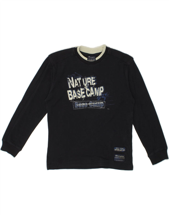 CHAMPION Boys Graphic Sweatshirt Jumper 9-10 Years Medium Navy Blue Vintage Champion and Second-Hand Champion from Messina Hembry 