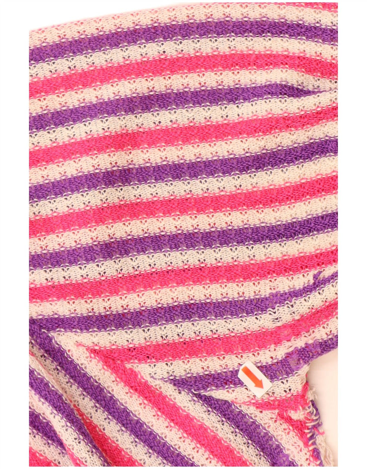 VINTAGE ženski džemper s veznim izrezom UK 14 Velike raznobojne pruge