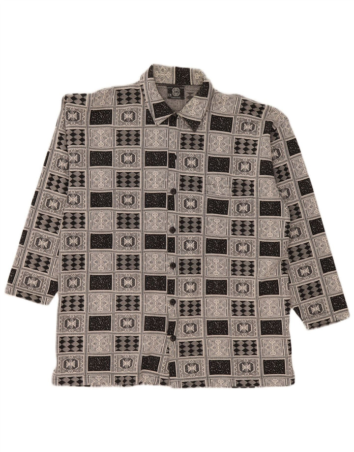 Vintage muška flanelska košulja, veliki sivi geometrijski pamuk