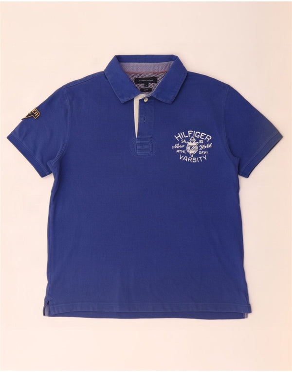 Tommy Hilfiger Mens Graphic Slim Fit Rugby Polo Shirt XL Blue Cotton