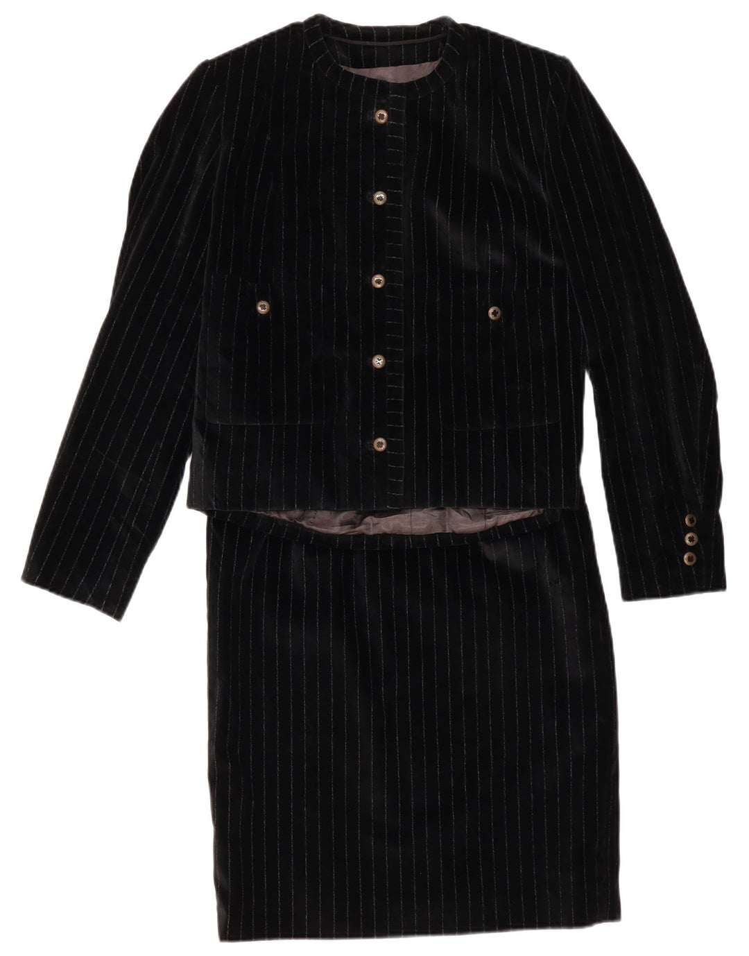 VINTAGE ženski dvodijelni komplet suknji s 5 gumba UK 12 srednje W28 crna