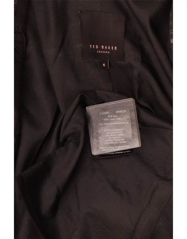 TED BAKER Ženska jakna s jednim gumbom, velika crna točkasta jakna, veličina 4