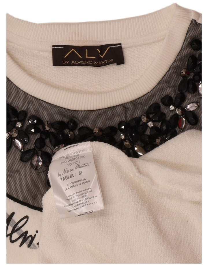 ALVIERO MARTINI Ženski džemper s grafičkim motivima UK 14 Srednje bijeli pamuk