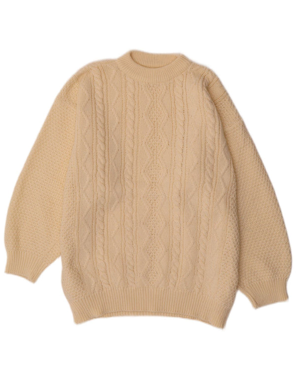 VINTAGE ženski džemper s okruglim izrezom UK 20 2XL sivo bijeli poliakril