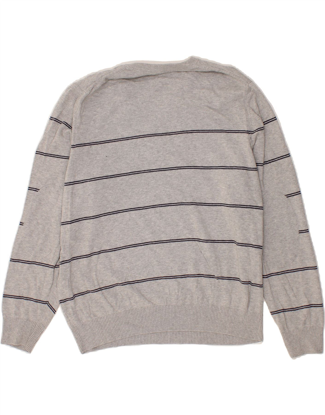 IZOD Mens V-Neck Jumper Sweater Large Grey Striped Cotton Vintage Izod and Second-Hand Izod from Messina Hembry 