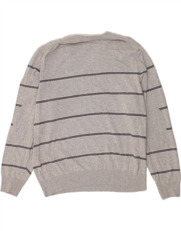 IZOD Mens V-Neck Jumper Sweater Large Grey Striped Cotton Vintage Izod and Second-Hand Izod from Messina Hembry 