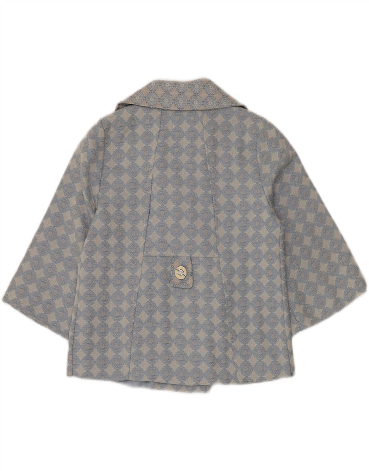 VINTAGE ženska bolero jakna 3/4 rukava UK 10 Mala plava geometrijska