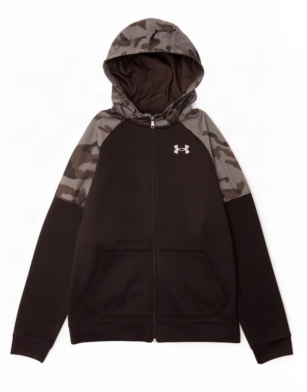 Under Armour Boys Zip Hoodie Sweater 13-14 Years XL Black Camouflage