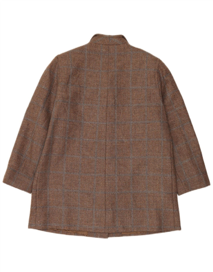 Vintage ženski sako s 3 gumba UK 14 Veliki smeđi karirani