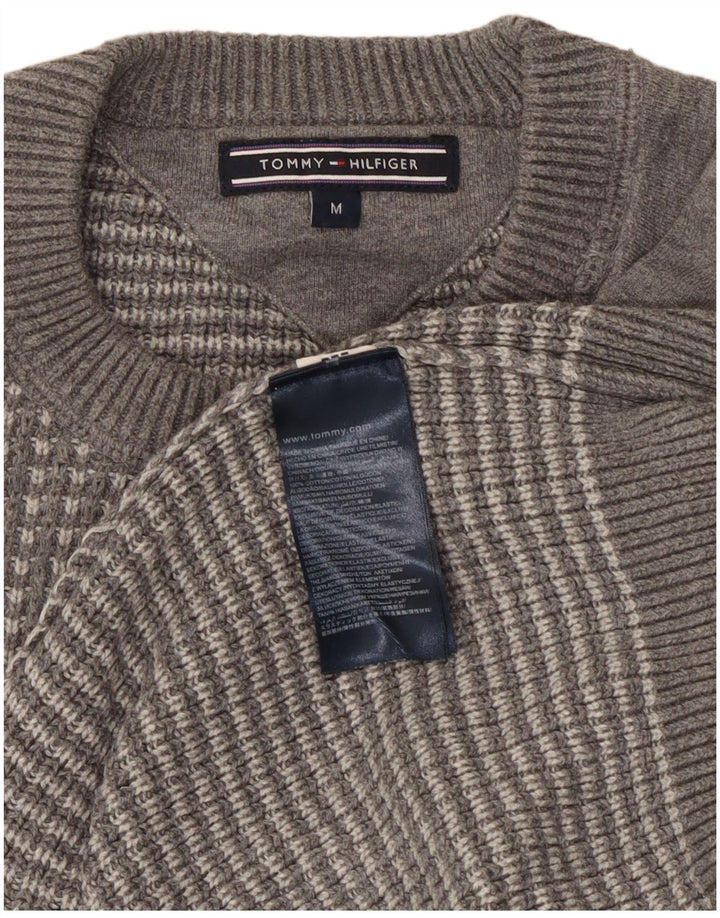 Tommy Hilfiger muški džemper s okruglim izrezom srednje sivi geometrijski pamuk