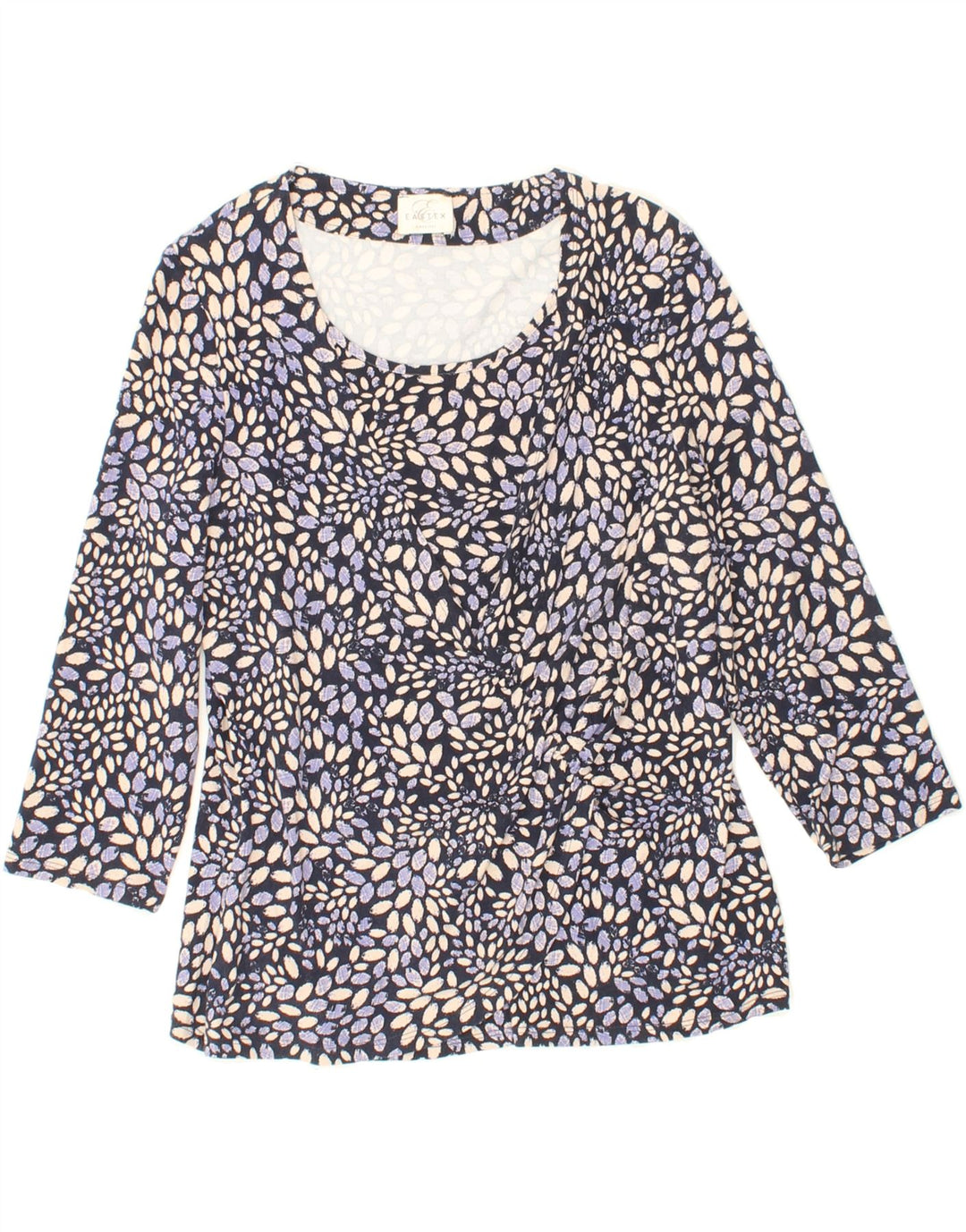 EASTEX Womens Abstract Pattern Top 3/4 Sleeve UK 10 Small Navy Blue Vintage Eastex and Second-Hand Eastex from Messina Hembry 