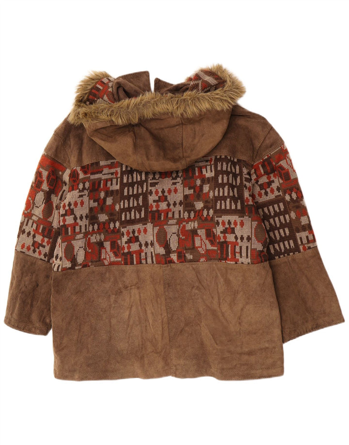 Vintage ženska velika vjetrovka od brušene kože IT 46 Large Beige Geometric