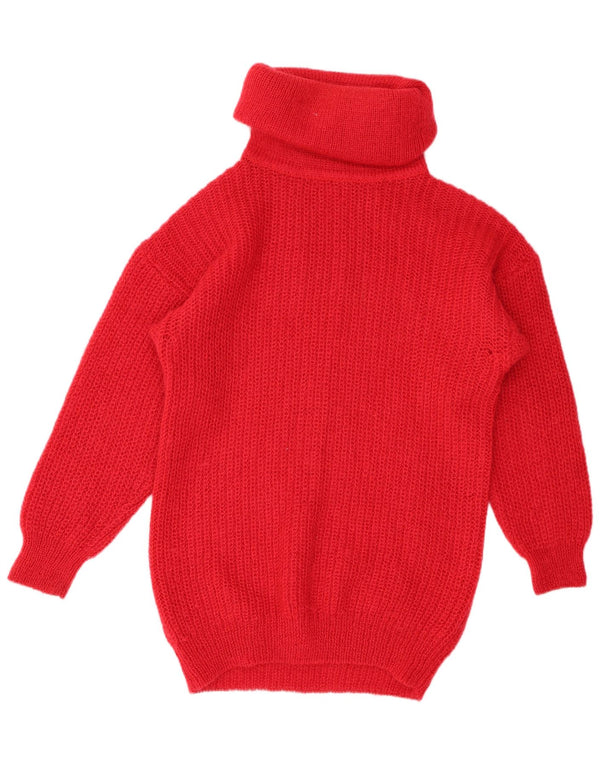 VINTAGE ženski pulover s dugim rol izrezom UK 14/16 Veliki crveni moher