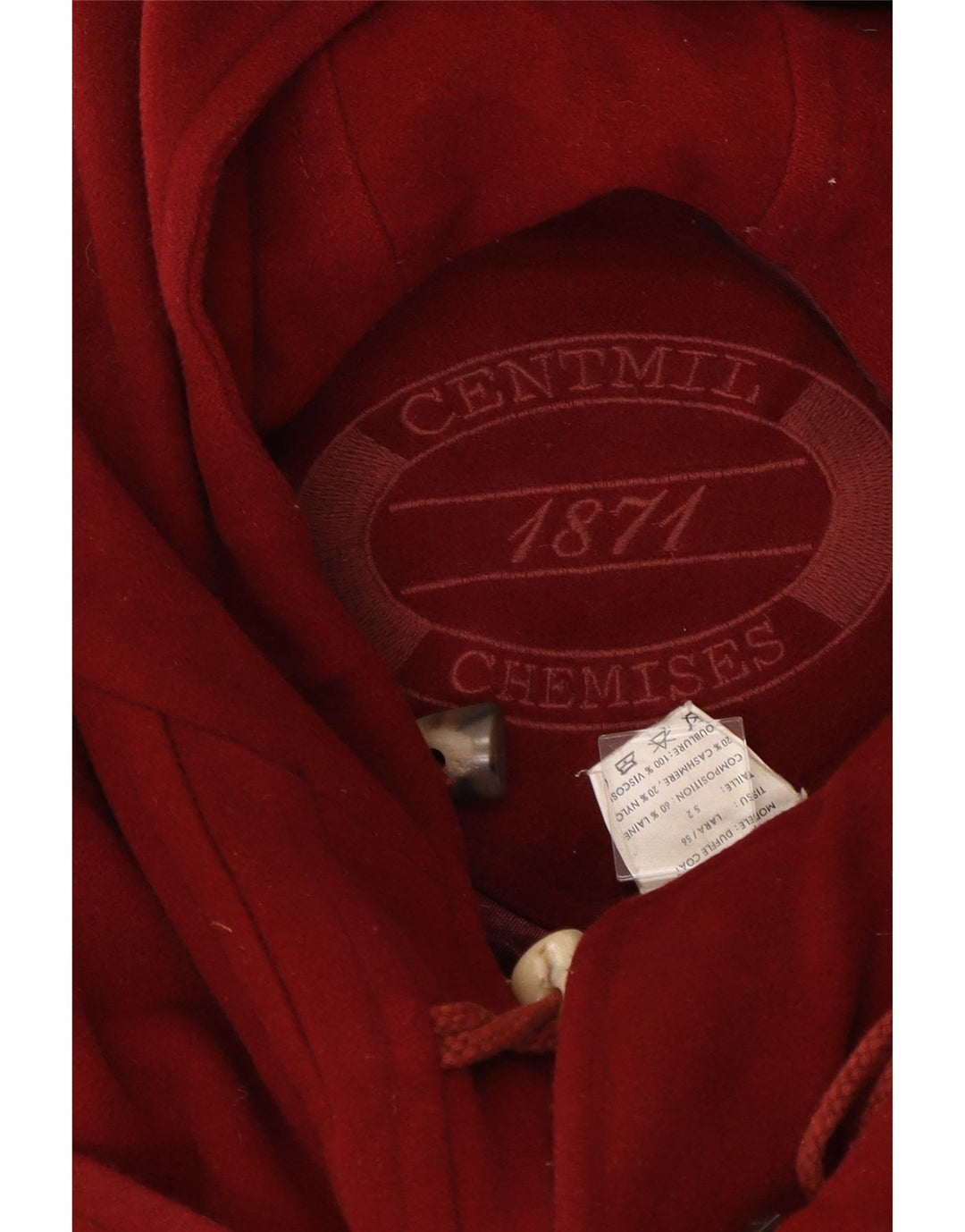 Vintage ženski duffle kaput s kapuljačom IT 52 2XL crvena vuna