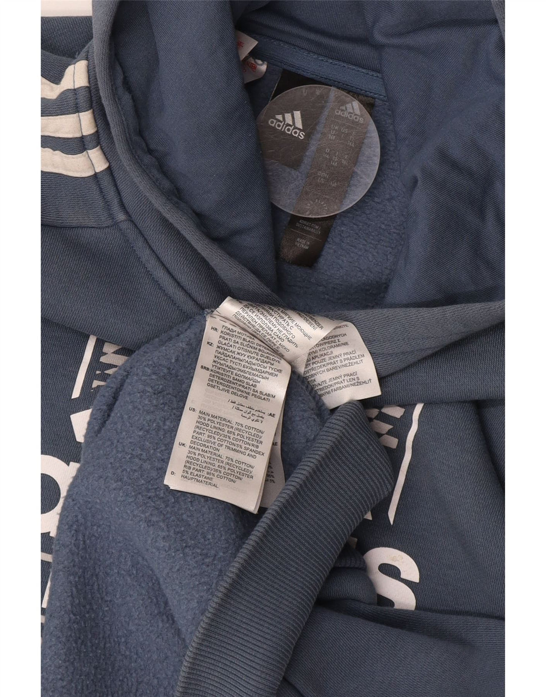 ADIDAS majica s kapuljačom s grafičkim motivima 13-14 godina, plavi pamuk