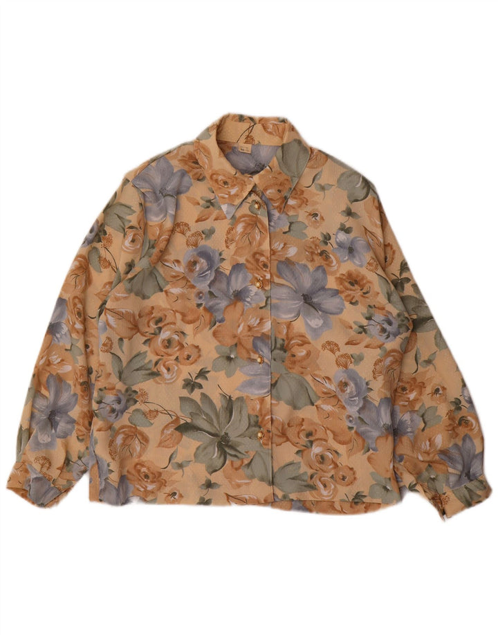 VINTAGE Ženska košulja bluza UK 14 Srednje smeđi cvjetni poliester
