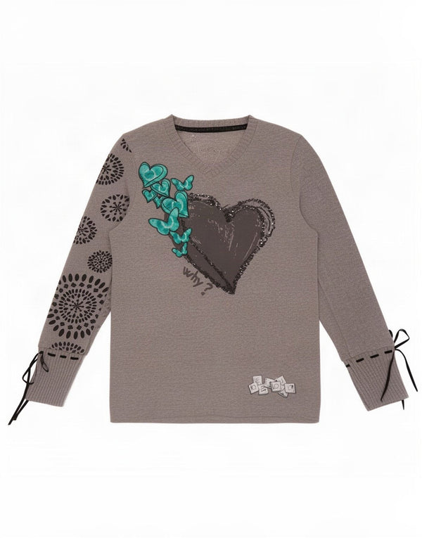 Desigual ženska majica dugih rukava s grafičkim motivima UK 10 Mala siva cvjetna srca