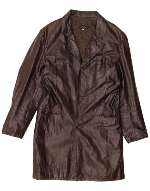 VINTAGE Mens Leather Coat IT 54 2XL Brown Leather
