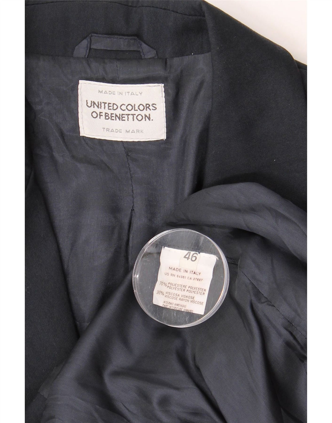 BENETTON Ženska jakna sa 2 gumba IT 46 veliki tamnoplavi poliester