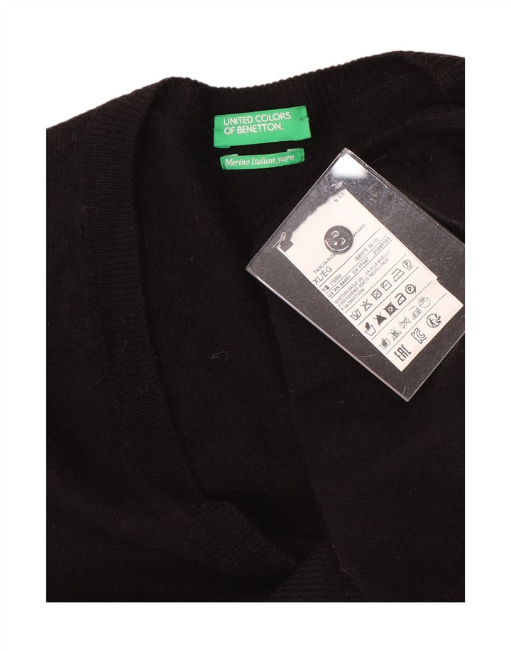 BENETTON ženski kardigan pulover UK 18 XL crna merino vuna