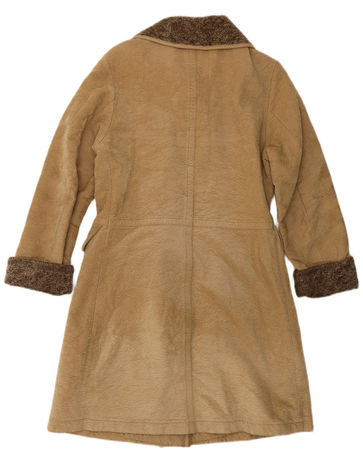 VINTAGE ženski kožni kaput s dvostrukim kopčanjem UK 6 XS smeđe boje