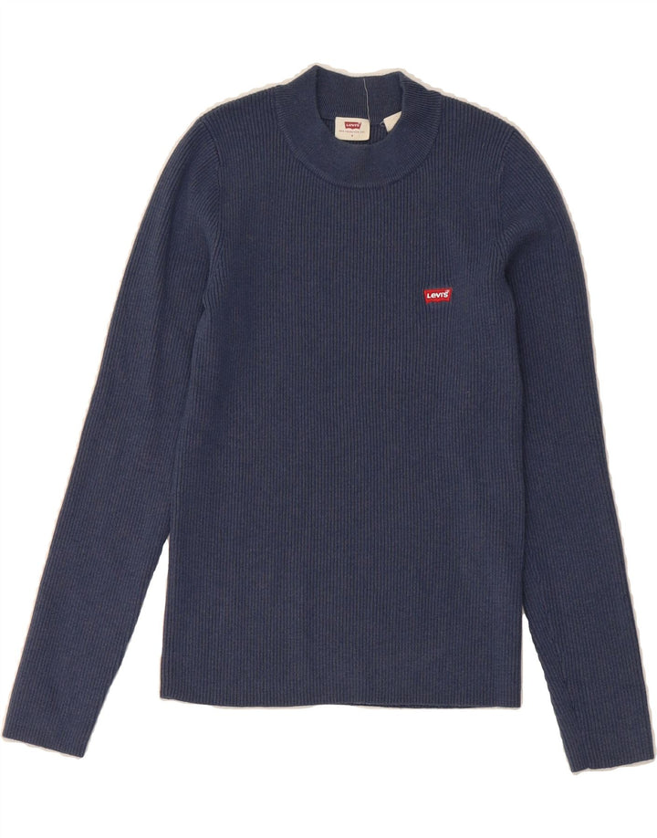 LEVI'S Womens Turtle Neck Jumper Sweater UK 8 Small Navy Blue Acrylic Vintage Levi's and Second-Hand Levi's from Messina Hembry 