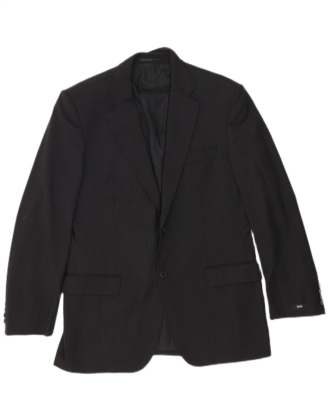 Hugo Boss muška jakna sa 2 gumba EU 54 2XL crna prugasta djevičanska vuna