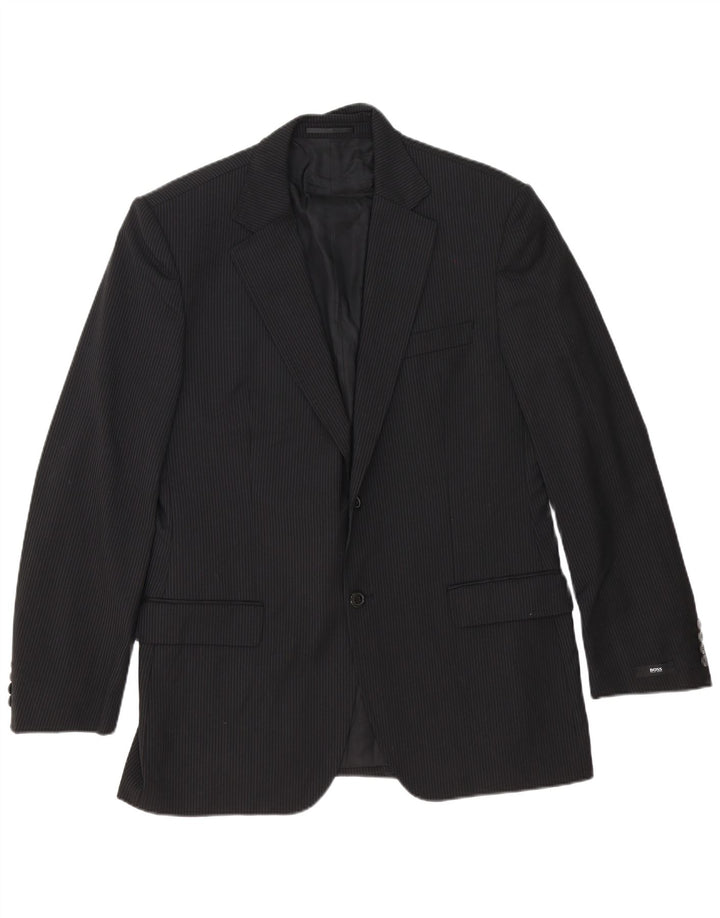 Hugo Boss muška jakna sa 2 gumba EU 54 2XL crna prugasta djevičanska vuna