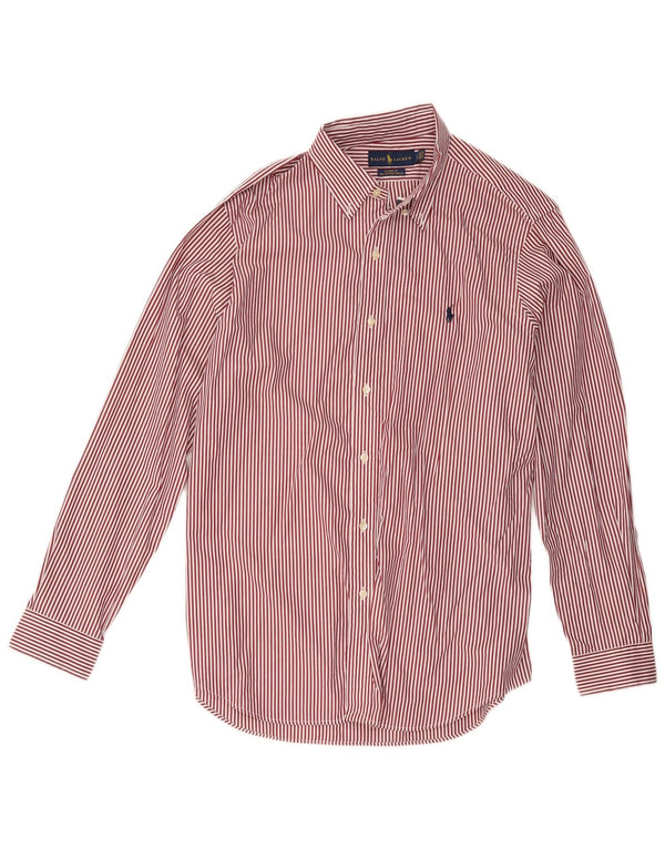 Ralph Lauren Mens Classic Fit Shirt Large Burgundy Striped Cotton