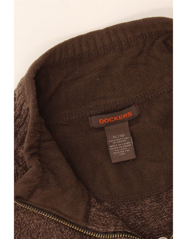 DOCKERS Mens Zip Neck Jumper Sweater XL Brown Cotton Vintage Dockers and Second-Hand Dockers from Messina Hembry 
