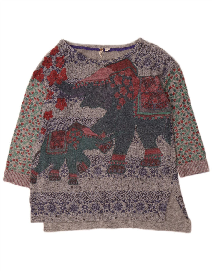 WHITE STUFF Ženski džemper s veznim izrezom UK 10 Mali sivi