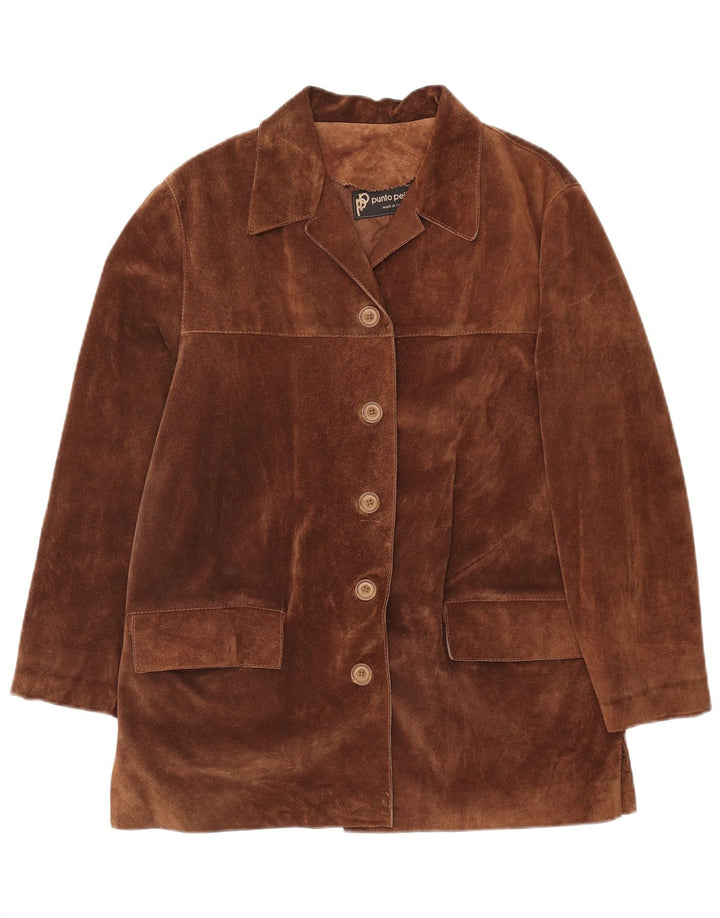 VINTAGE Ženska jakna od brušene kože s 5 gumba IT 42, srednje smeđa koža