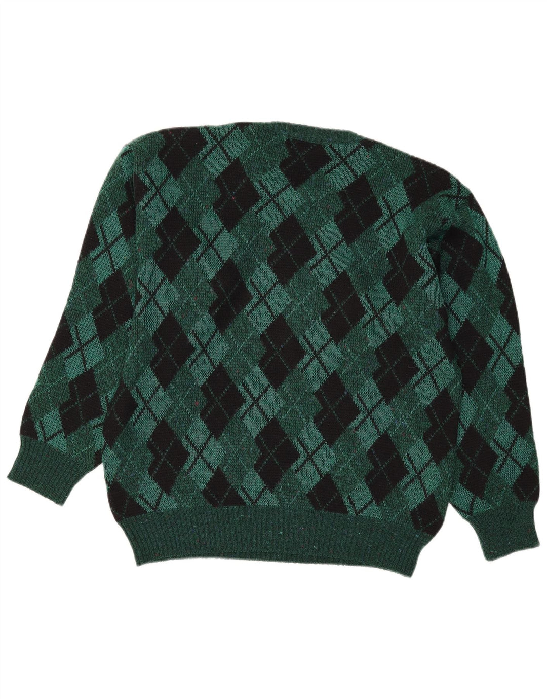 Vintage muški džemper s okruglim izrezom IT 48 Srednje zeleni Argyle/Diamond