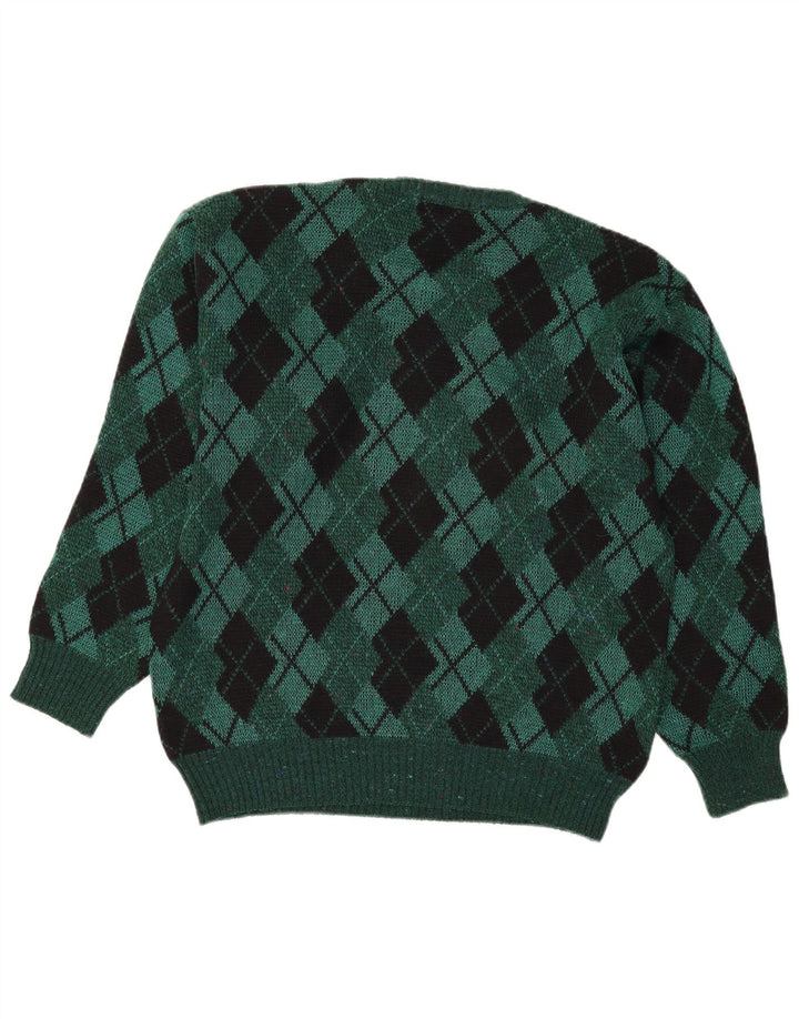 Vintage muški džemper s okruglim izrezom IT 48 Srednje zeleni Argyle/Diamond