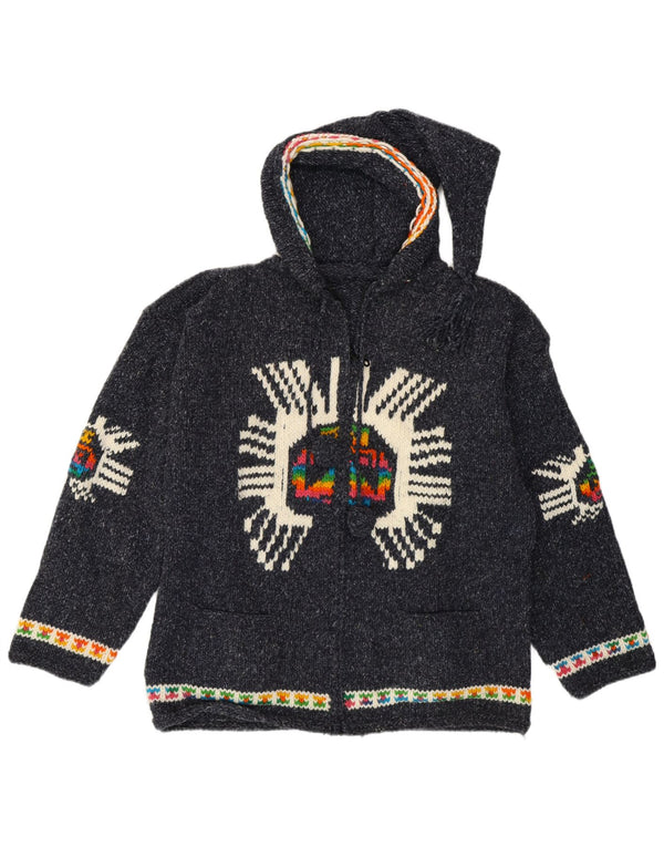 Vintage ženski grafički kardigan džemper UK 14 Srednje tamnoplavi etnički