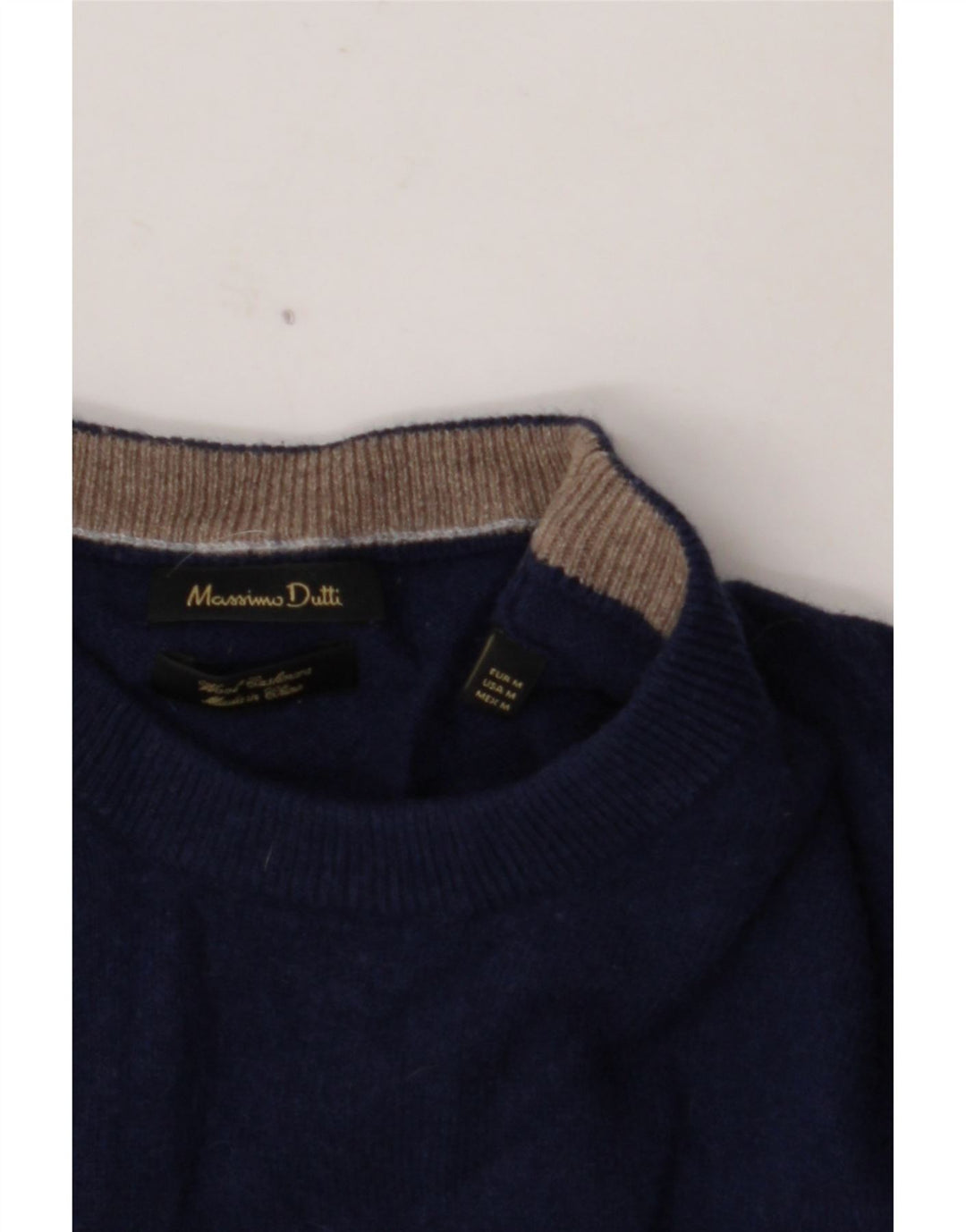 MASSIMO DUTTI Muški džemper s okruglim izrezom srednje tamnoplave vune