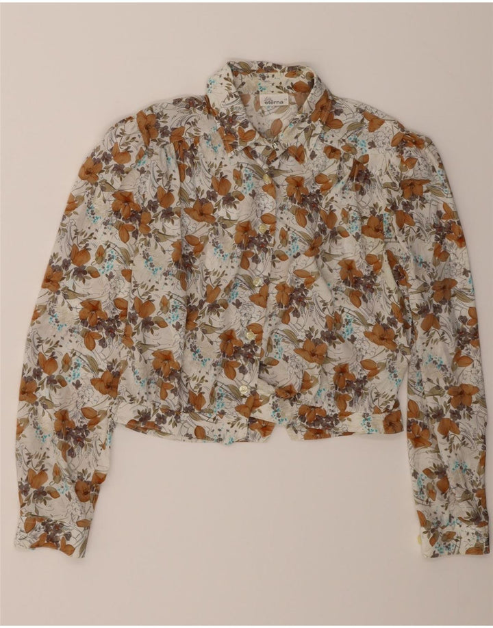 ETERNA Womens Crop Shirt Blouse IT 40 Small Grey Floral Polyester Vintage Eterna and Second-Hand Eterna from Messina Hembry 