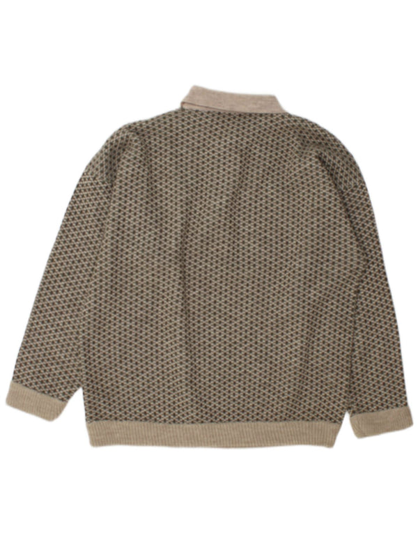 Vintage muški pulover s polo ovratnikom, veliki zeleni geometrijski