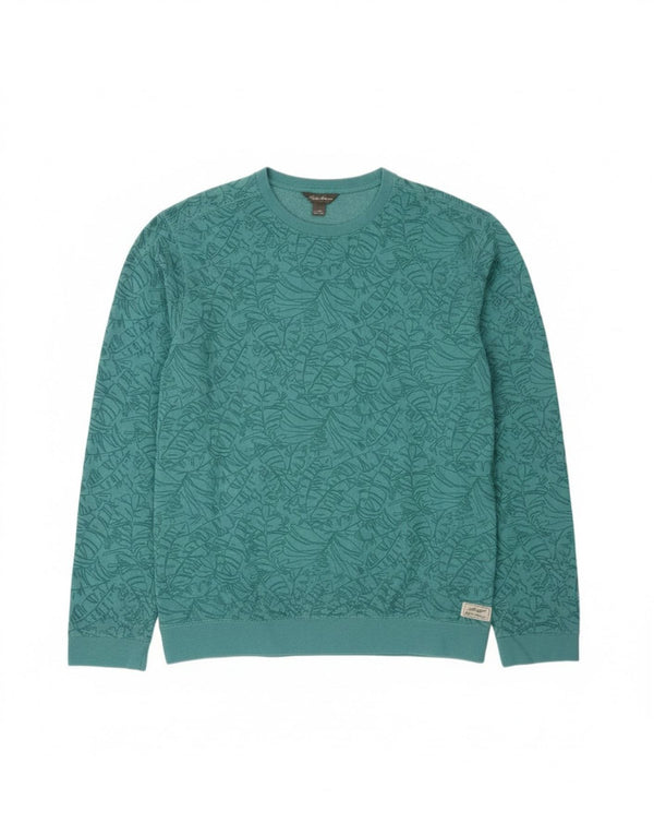 Eddie Bauer Mens Tall Sweatshirt Jumper XL Green Floral Cotton