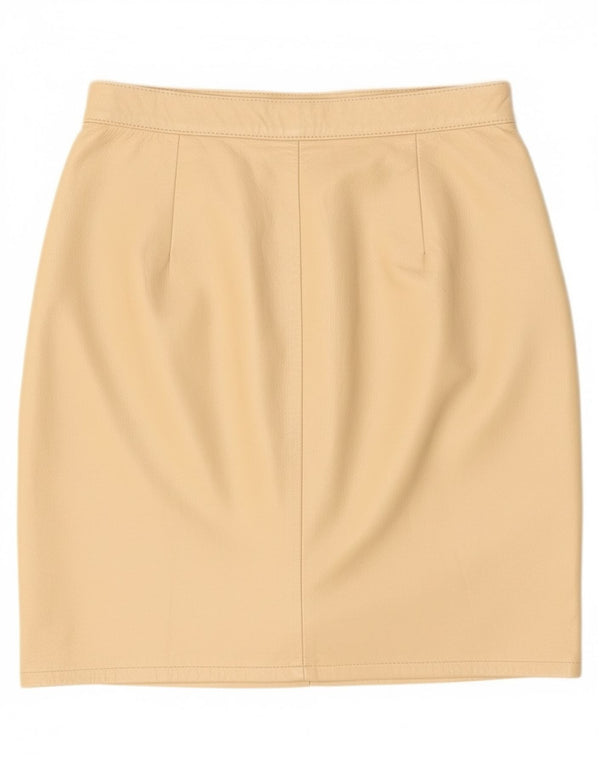 Vintage Womens High Waist Leather Skirt IT 46 Large W28 Beige Leather