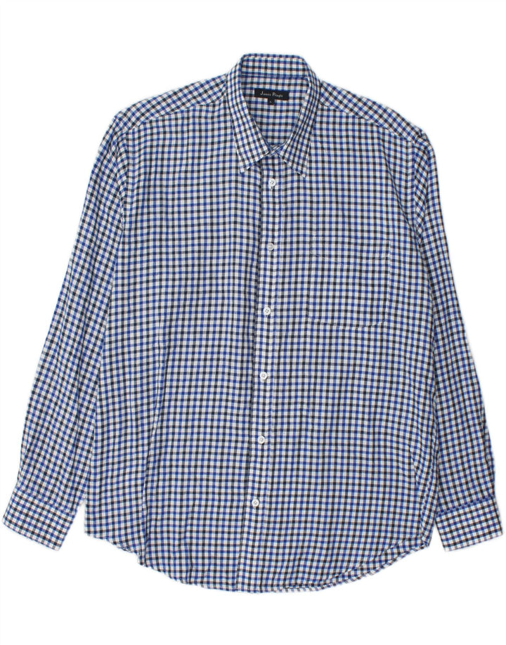 JAMES PRINGLE Mens Flannel Shirt Large Blue Check Cotton Vintage James Pringle and Second-Hand James Pringle from Messina Hembry 