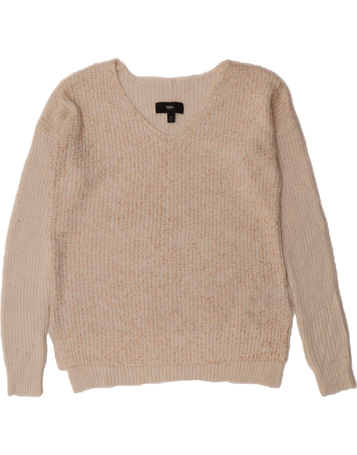 MOSSIMO Womens V-Neck Jumper Sweater UK 14 Medium Off White Acrylic Vintage Mossimo and Second-Hand Mossimo from Messina Hembry 