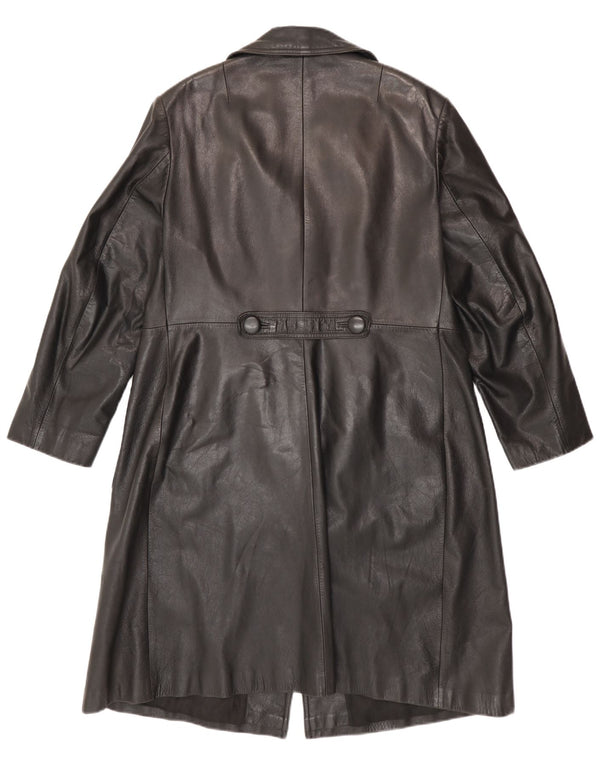 Vintage Womens Leather Coat IT 52 2XL Black