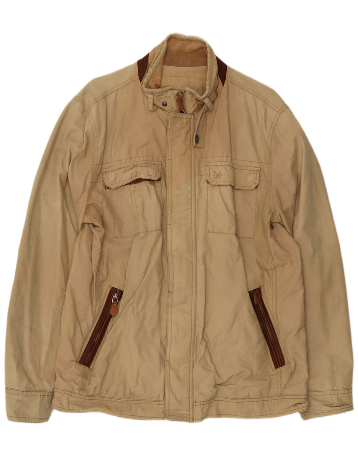 Crew Clothing Mens Bomber Jacket UK 40 Large Beige Cotton