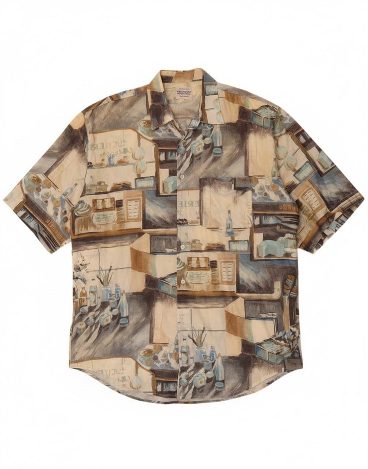 Benetton muška grafička majica kratkih rukava XL bež pačvork pamuk